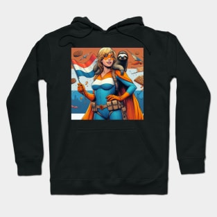 Dutch: Female 80's Comic Book Hero with Sloth Hoodie